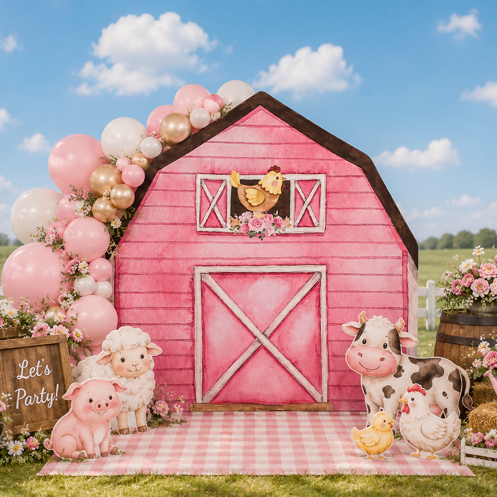 Arco de fondo de pared con diseño de casa de campo de 2,1 x 2,1 m para decoración de fiesta de cumpleaños y baby shower 