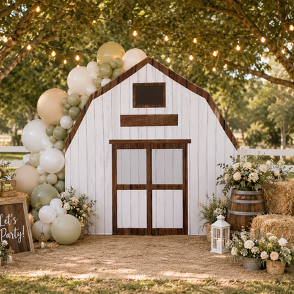 Arco de fondo de pared con diseño de casa de campo de 2,1 x 2,1 m para decoración de fiesta de cumpleaños y baby shower 
