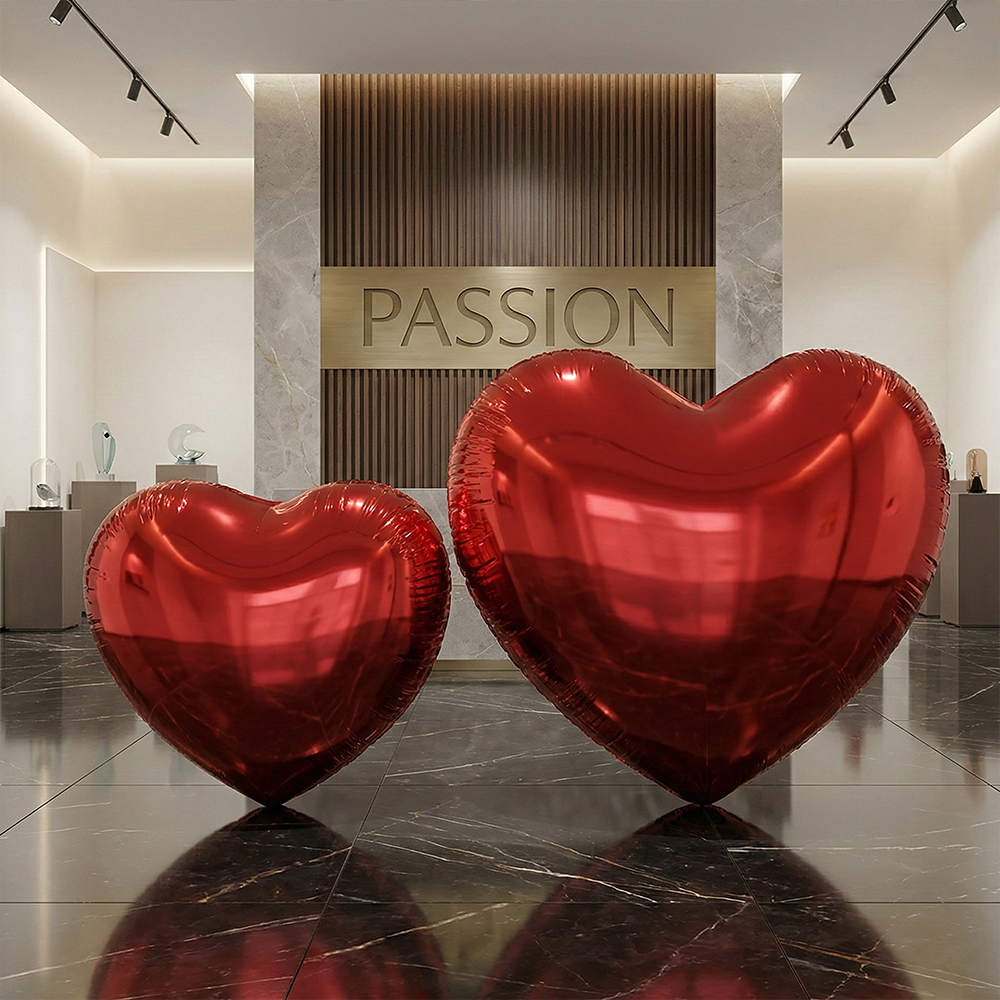 Red Hot Pink Shiny Hearts Inflatable Mirror Ball Reusable Big Bubble Balloon