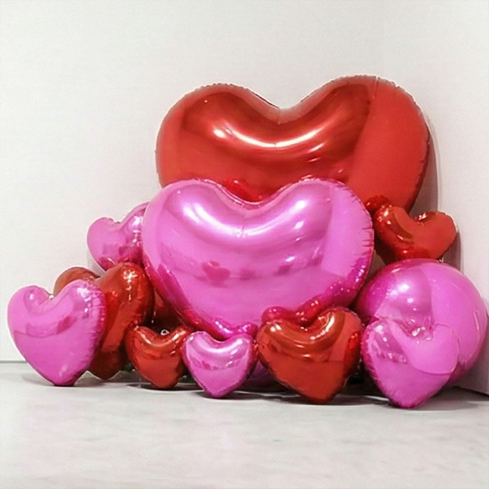 Red Hot Pink Shiny Hearts Inflatable Mirror Ball Reusable Big Bubble Balloon
