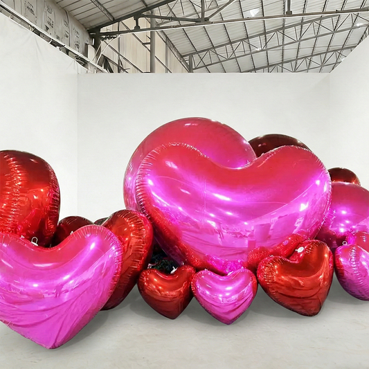 Red Hot Pink Shiny Hearts Inflatable Mirror Ball Reusable Big Bubble Balloon