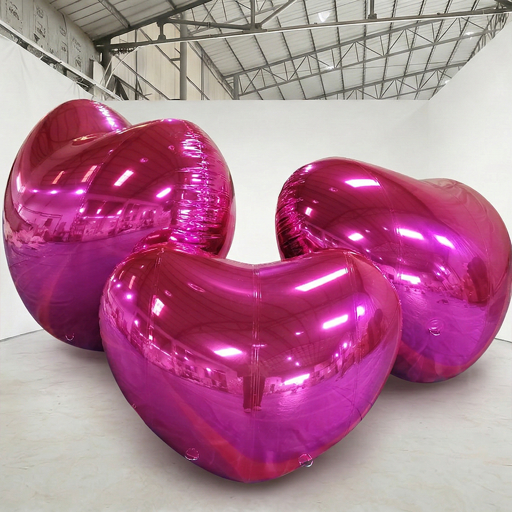 Red Hot Pink Shiny Hearts Inflatable Mirror Ball Reusable Big Bubble Balloon