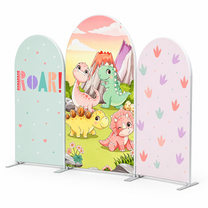 Side angle of dinosaur party arch backdrop