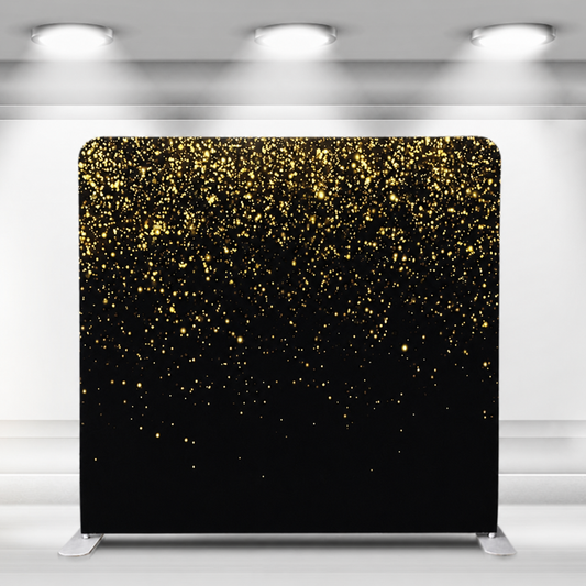 Black and gold sparkle photo booth straight backdrop on stand