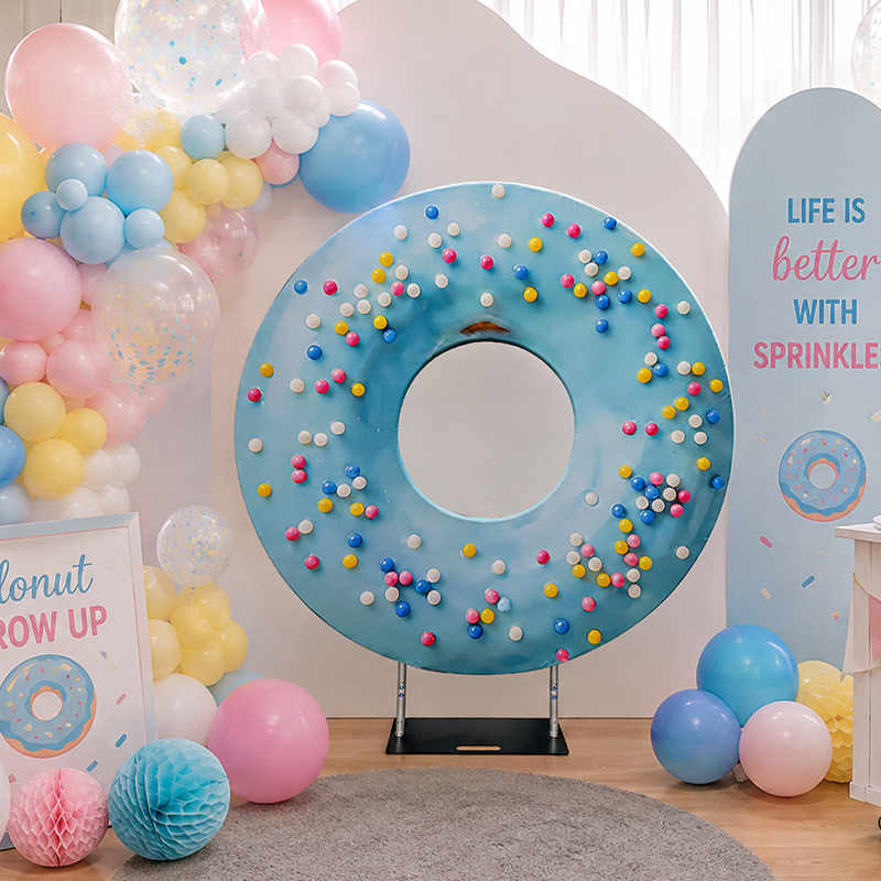 6.5ft Hollow Round Backdrop Frame with Custom Cover, Versatile Double Ring Event Stand for Donut, Race Car Tire & Nautical Party Themes