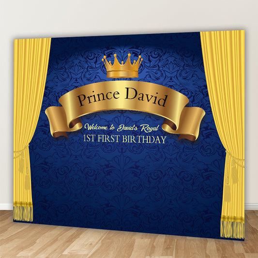 Royal Blue Prince 1st First Birthday Party Decoration Fabric Backdrop