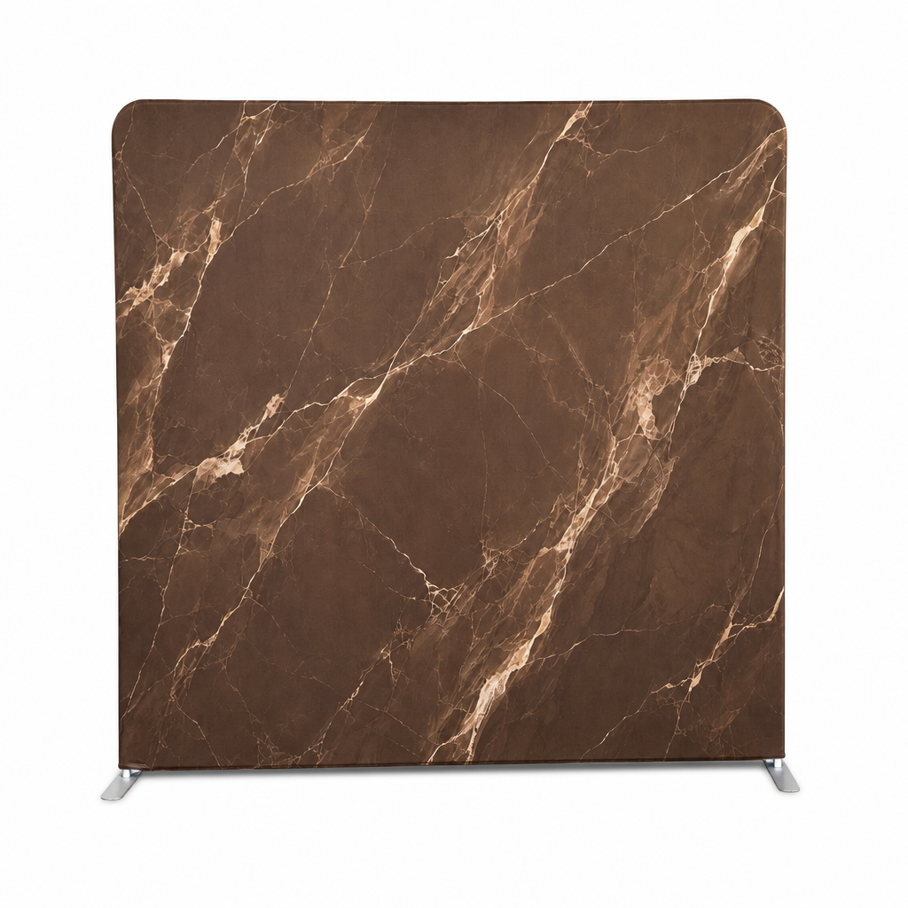 Brown marble texture photo booth straight backdrop front view with stand