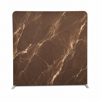 Brown marble texture photo booth straight backdrop front view with stand