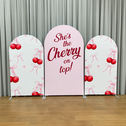 Cubierta de tela para pared con fondo de arco de fiesta "Ella es la cereza del pastel"
