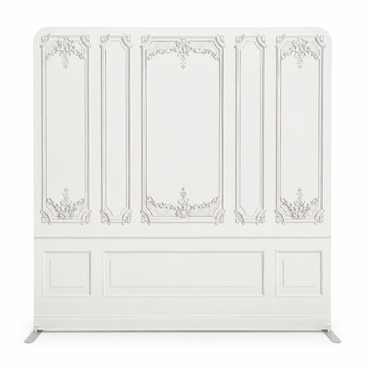 Front view of white classic panel tension fabric backdrop