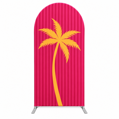 Palm tree design on pink fabric backdrop