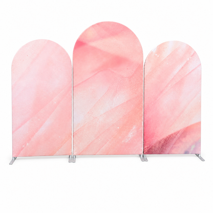 Pink marble arch backdrop setup with balloons decoration