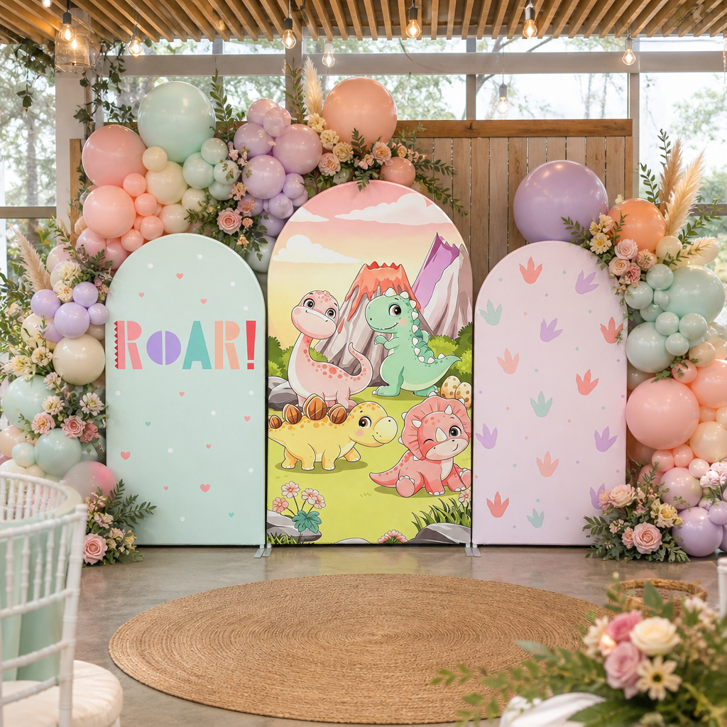 Cute Dinosaur Party Arch Backdrop Cover for Birthday Decoration