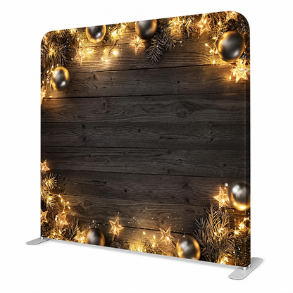 Elegant black wood backdrop with star-shaped lights
