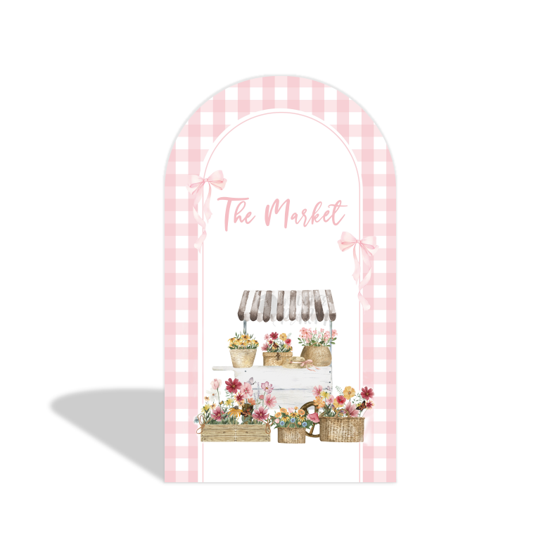 Pink Flower Market Pink Bow Birthday Party Arch Backdrop Wall Cloth Cover