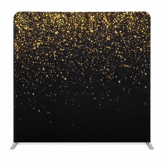 Elegant black backdrop with gold sparkles stand up display