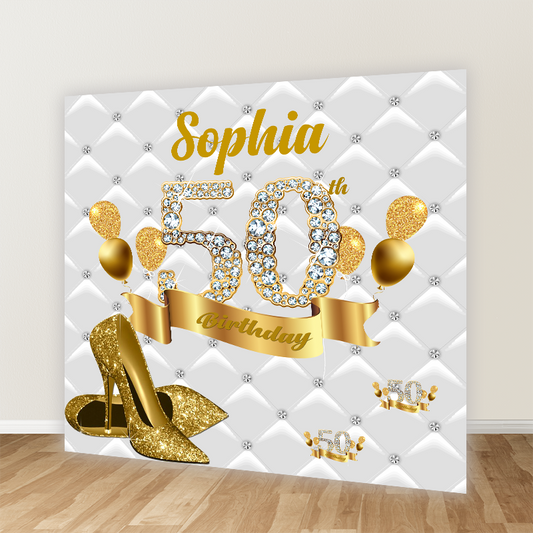 Happy 40th 50th 60th 70th Gold Diamond Fabric Backdrop For Birthday Wedding