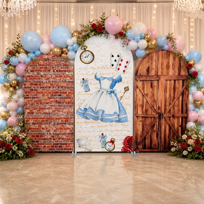 Arch backdrop cover with green artificial grass texture