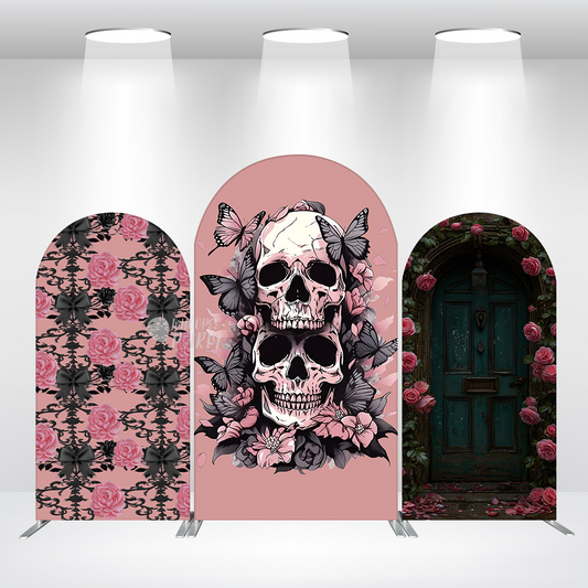 Rose Skull Halloween Party Arch Backdrop Wall Cloth Cover