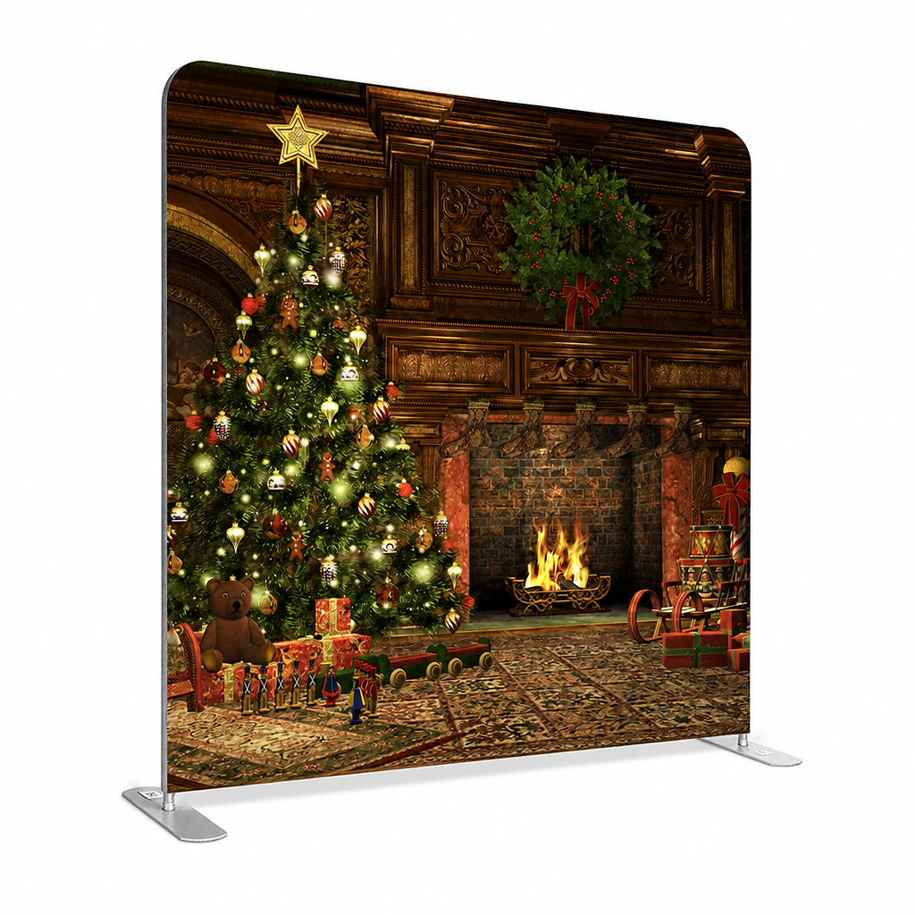 Side view of festive Christmas backdrop with stand