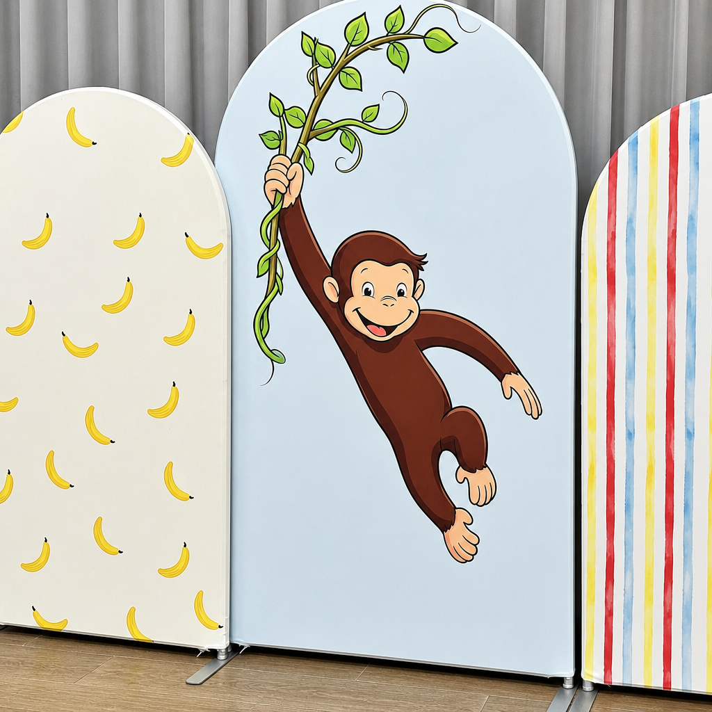 Banana pattern kids party arch backdrop cover left side