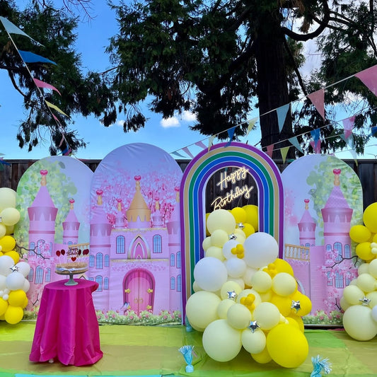 Princess Castle Happy Birthday Party Background Arch Backdrop Wall Cloth Cover