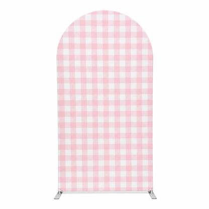 Pink checkered arch backdrop front view