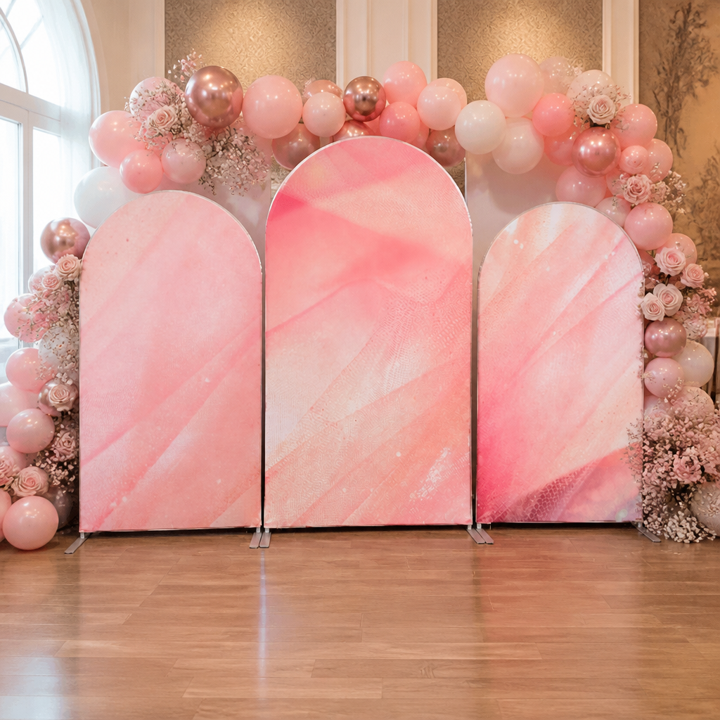 Pink marble arch backdrop covers isolated