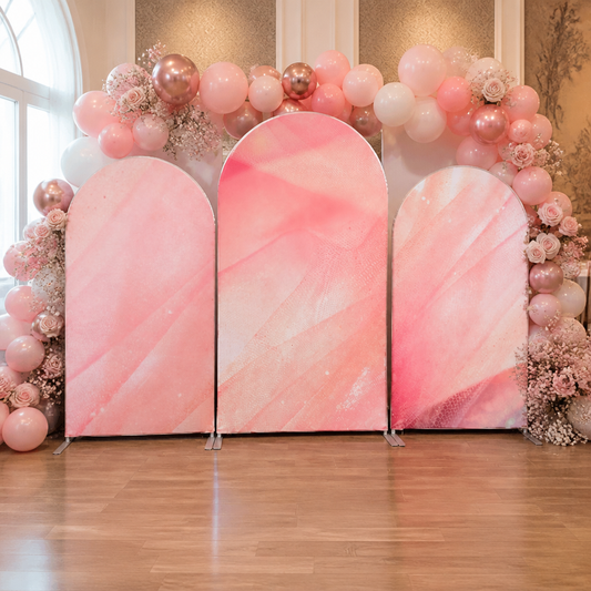 Pink marble arch backdrop covers isolated