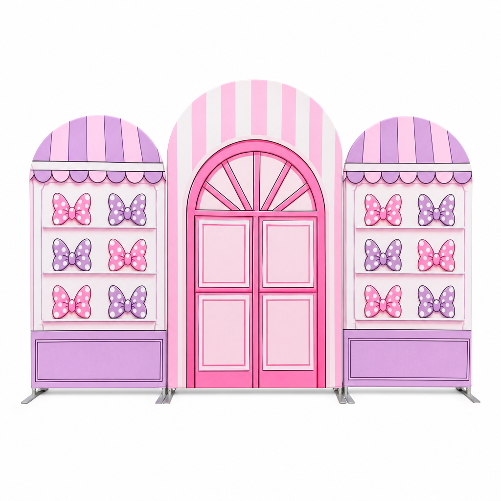 Pink and purple bow arch backdrop cover with stand