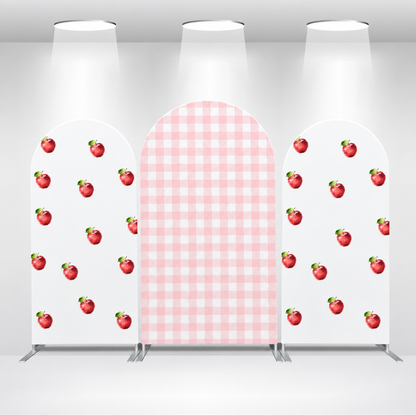 Pink checkered and red apple arch backdrop cover set