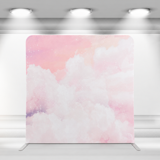 Pink cloud fabric photo booth straight backdrop with aluminum stand