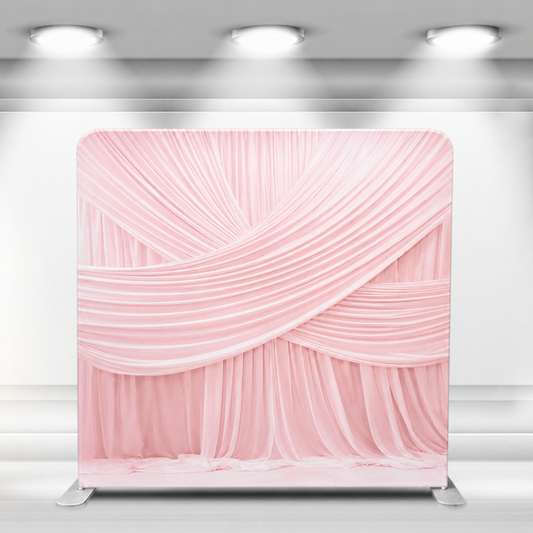 Pink draped fabric photo booth backdrop with aluminum stand