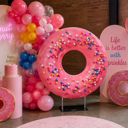 6.5ft Hollow Round Backdrop Frame with Custom Cover, Versatile Double Ring Event Stand for Donut, Race Car Tire & Nautical Party Themes