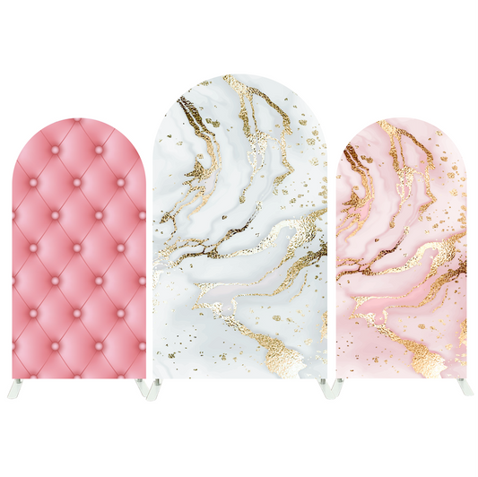 Pink Marble Upholstery Quilted Happy Birthday Party Arch Backdrop Wall Cloth Cover
