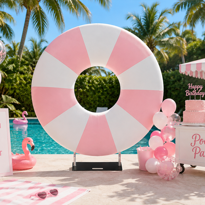 6.5ft Hollow Round Backdrop Frame with Custom Cover, Versatile Double Ring Event Stand for Donut, Race Car Tire & Nautical Party Themes