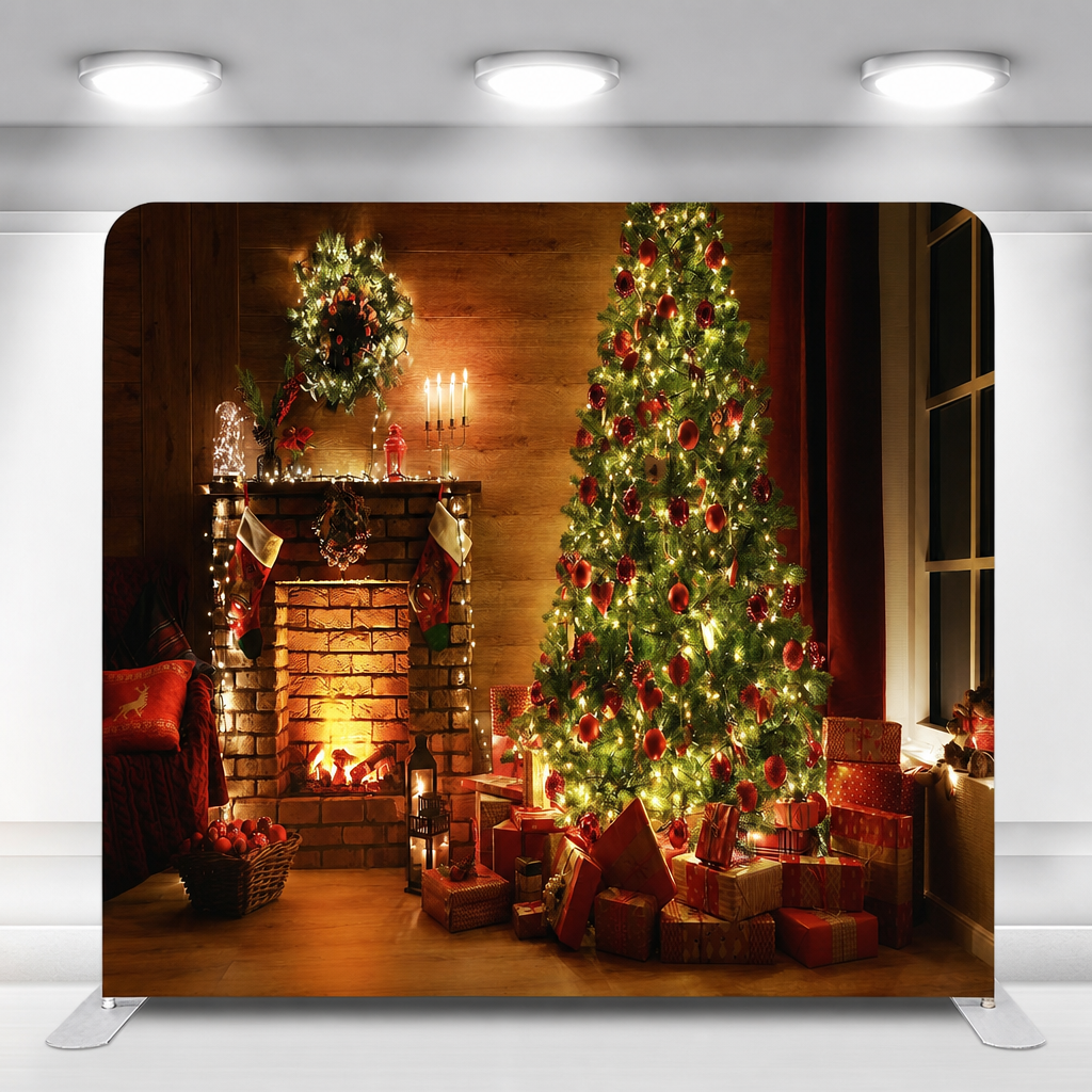 Christmas backdrop fully set up in event venue