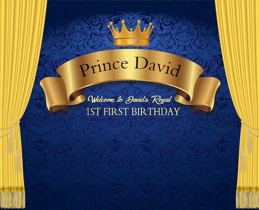 Royal Blue Prince 1st First Birthday Party Decoration Fabric Backdrop
