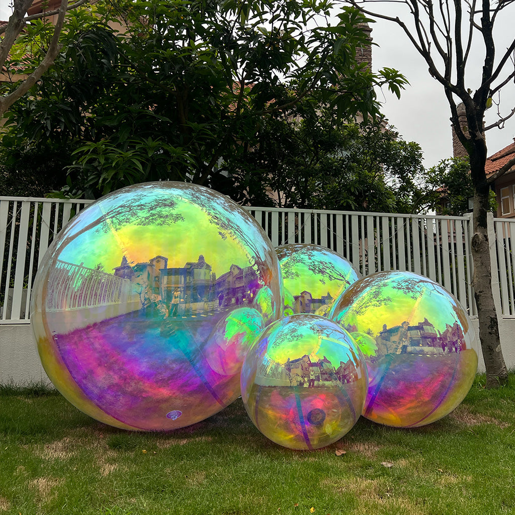 Iridescent Rainbow Color Inflatable Mirror Ball Reusable Big Bubble Shiny Balloon Balls
