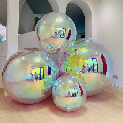 Iridescent Rainbow Color Inflatable Mirror Ball Reusable Big Bubble Shiny Balloon Balls