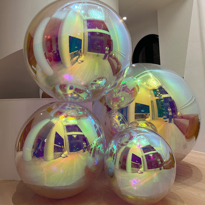 Iridescent Rainbow Color Inflatable Mirror Ball Reusable Big Bubble Shiny Balloon Balls