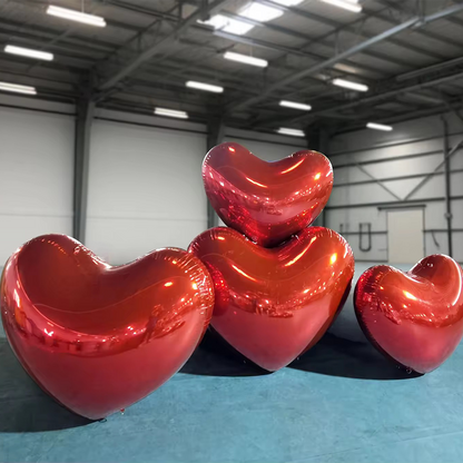Red Hot Pink Shiny Hearts Inflatable Mirror Ball Reusable Big Bubble Balloon
