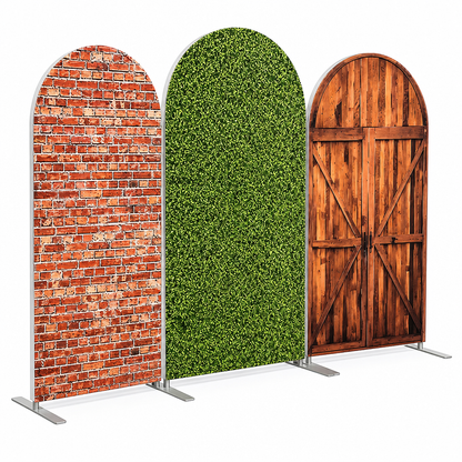 Arch backdrop cover with rustic wooden double doors