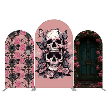 Rose Skull Halloween Party Arch Backdrop Wall Cloth Cover
