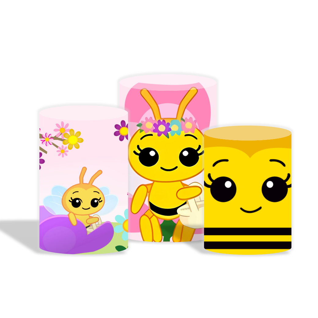 Sweet Bee Background Baby Shower Decoration Round Circle Backdrop Cover Plinth Cylinder Pedestal Cover