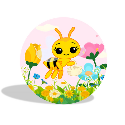 Sweet Bee Background Baby Shower Decoration Round Circle Backdrop Cover Plinth Cylinder Pedestal Cover