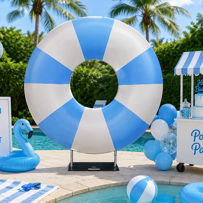 6.5ft Hollow Round Backdrop Frame with Custom Cover, Versatile Double Ring Event Stand for Donut, Race Car Tire & Nautical Party Themes