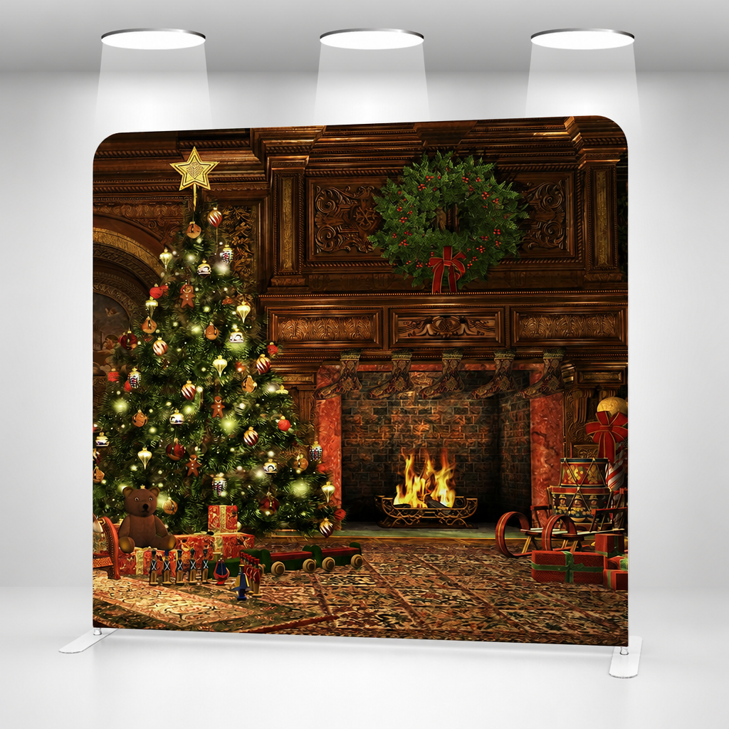Christmas fireplace scene backdrop isolated