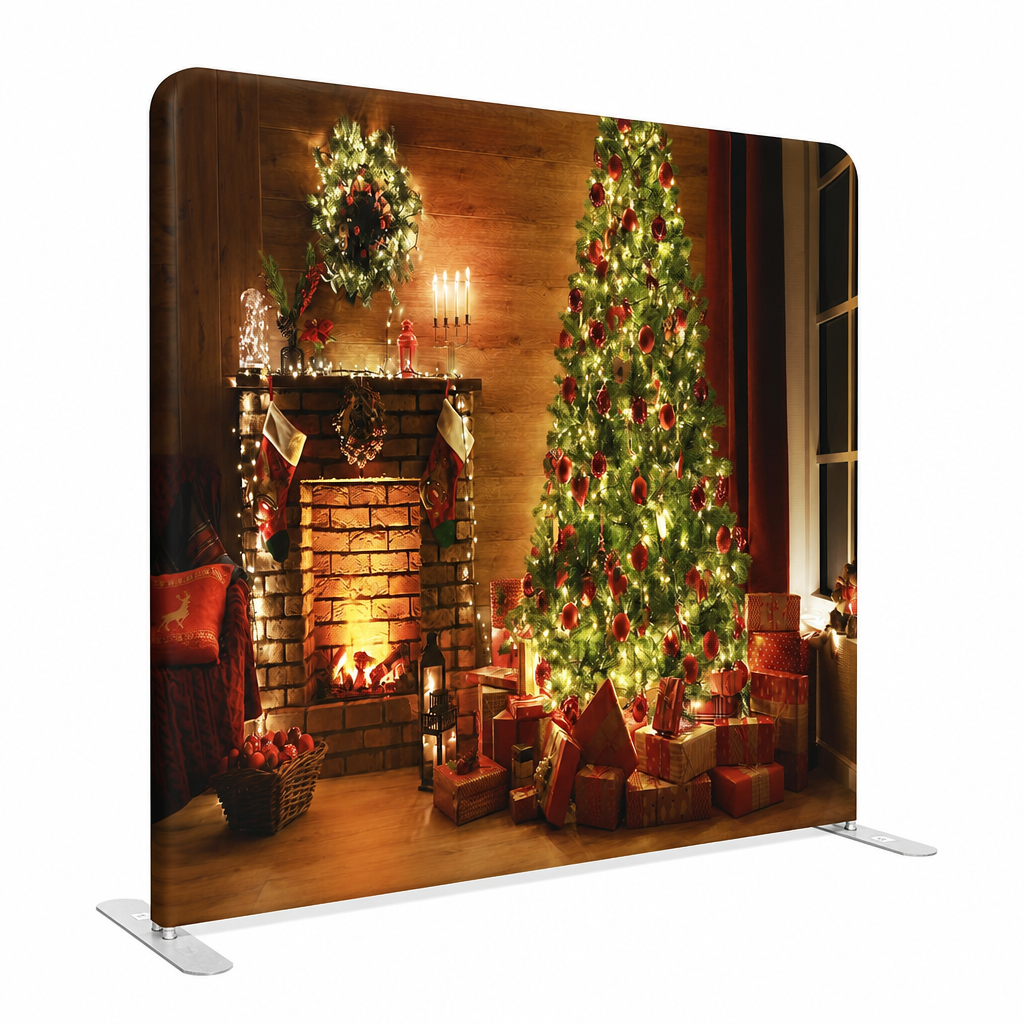 Side view of Christmas backdrop with stand