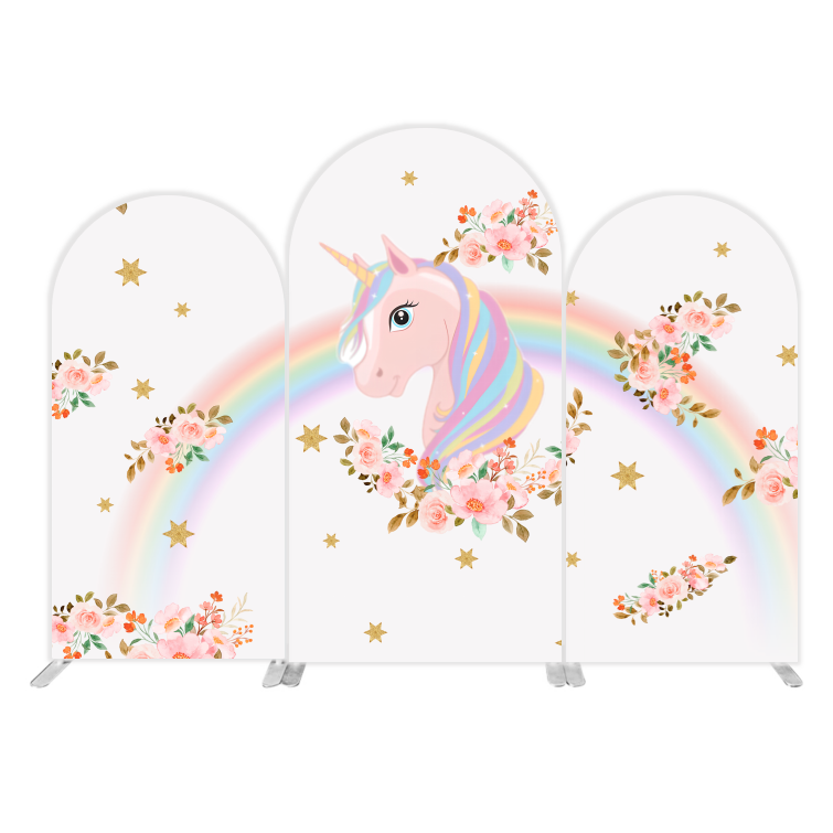 Rainbow Flora Unicorn Happy Birthday Party Arch Backdrop Cover